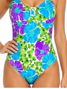 INGEAR NWT Swimsuit Womens 8 Turquoise Floral One Piece Tank Bathing Sui